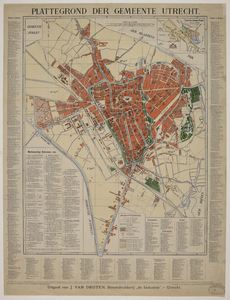 217078 Plattegrond van de stad Utrecht, met legenda en lijst van merkwaardige gebouwen , brandschellen, brievenbussen ...